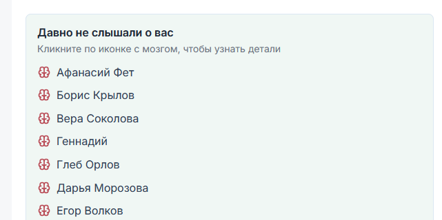 Список контактов, которым пора напомнить о себе, на странице Мой день